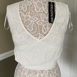 NWT Minkpink Top Tank white cropped bottom elastic summer v neck Y2K size S